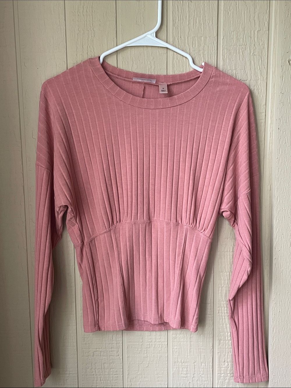 Ribbed Long-Sleeve Crop Top in Dusty Rose